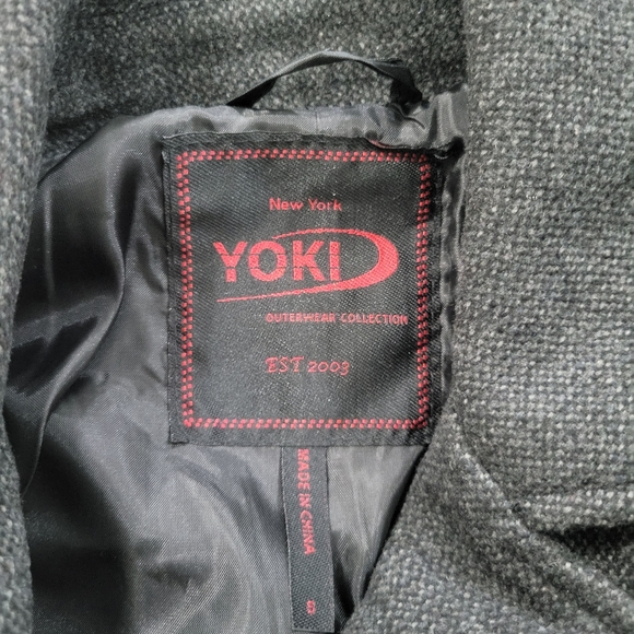 Yoki Black Wool Coat with Faux Leather Sleeves & Belted Waist Women's Size S - Picture 3 of 5